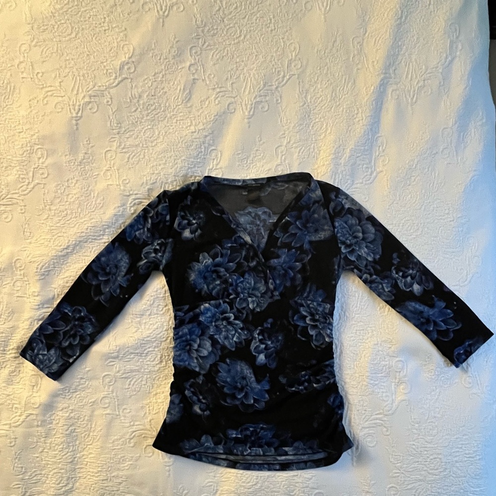 Blue floral crossover top